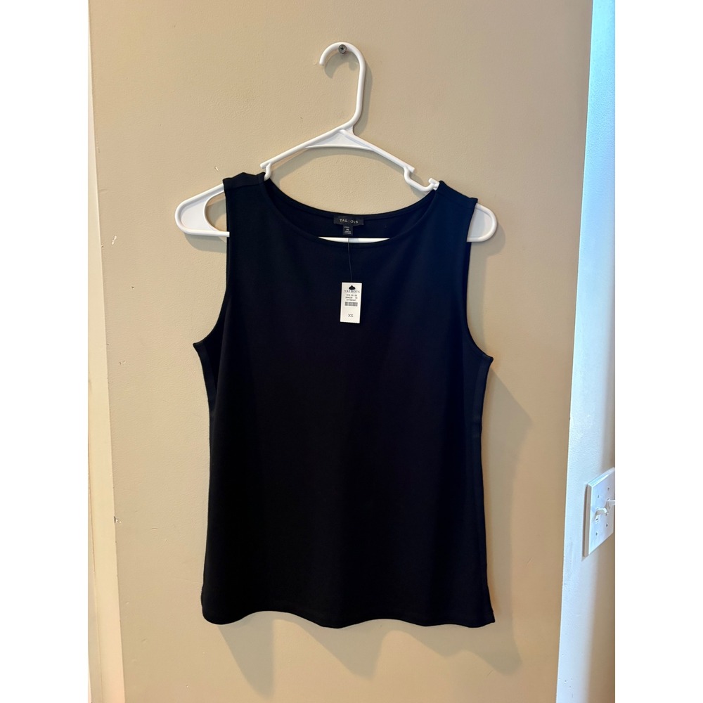 New Talbots Womens Black Sleeveless Boat Neck Knit Shell Top Tank XS 384239